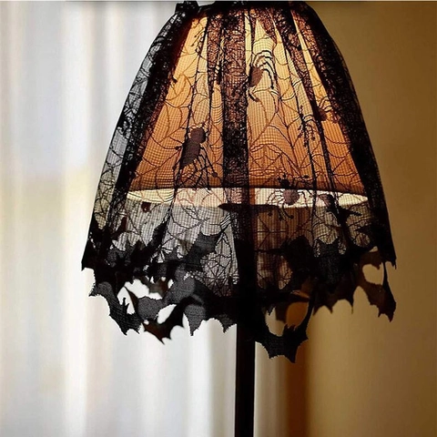 Halloween Pizzo Nero Ragnatela Pipistrello Paralume Camino Sciarpa Finestra Porta Tenda Topper Per Decorazione Festa