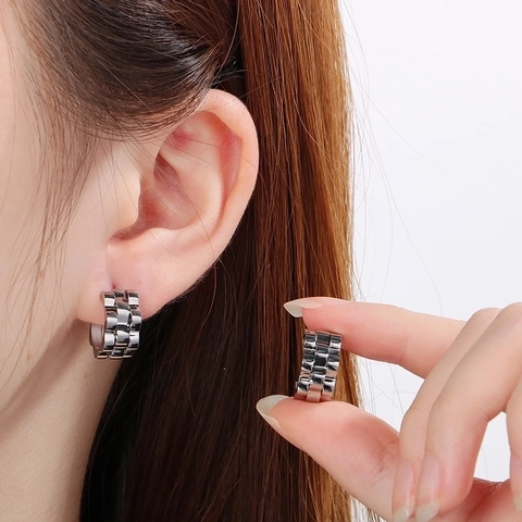 Watch Band Texture Hoop Earrings Stainless Steel 18K Gold Plated Rippled C Shape Geometric Fashion Jewelry For Women