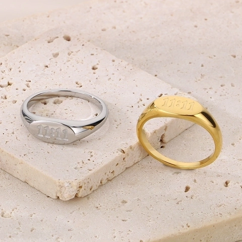 Anillo De Sello De Acero Inoxidable Grabado Número De Ángel 11 11 Ovalado Pulido Banda De Moda Minimalista Hombre Mujer