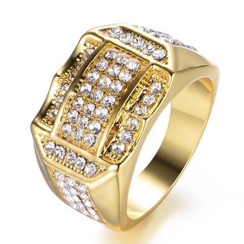 Hiphop Ring For Men Alloy Paved White Zircon Luxury Wide Band Plated Square Face Jewelry