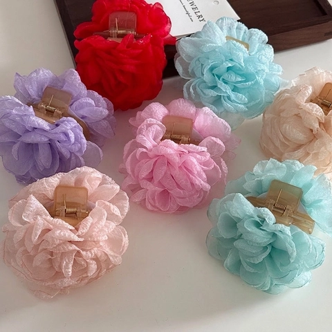 Pince À Cheveux Fleur Grande Mousseline Organza Rose Pince Requin Élégant Épingle À Cheveux Femmes Vacances Plage