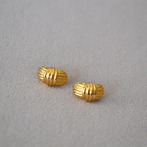 Retro Gold Plated Brass Ribbed Striped Stud Earrings With 925 Sterling Silver Earring Post Simple Geometric Jewelry