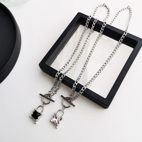 Slot Hanger Halsketting Titanium Roestvrij Staal Cubaanse Ketting Vierkant Kristal Knebelsluiting Hip Hop Sieraden Uniseks