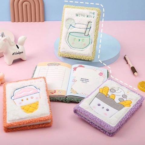 Cuaderno De Peluche Lindo Diario Suave Con Bordado De Postres Páginas Interiores Coloridas Papelería Escolar Regalo