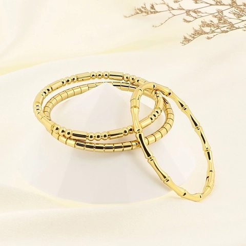 Bangle Bracelet 18K Gold Plated Stainless Steel Bamboo Style Polished Segmented Geometric Jewelry For Women Fashion