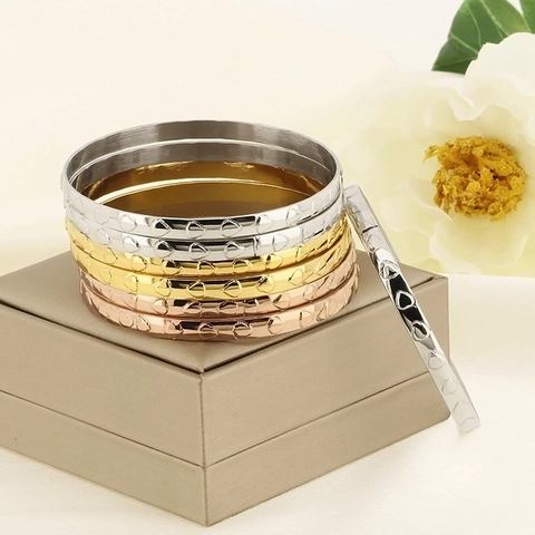 Minimalistischer Edelstahl Herz Armreif Armband Für Damen Vakuum Galvanisiert Kreis Geometrisch Stapelbar Modeschmuck