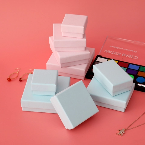 Square Rectangular Cardboard Jewelry Gift Box Minimalist Jewelry Packaging Case For Necklace Earring Ring Multiple Color Storage Case