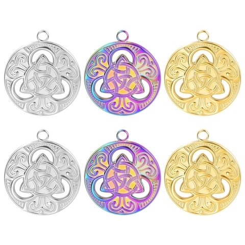 Edelstahl Hexenknoten Anhänger Halskette Für Damen Herren Vintage Keltischer Knoten Triquetra Hohl Rund Anhänger DIY Schmuck Geschenk