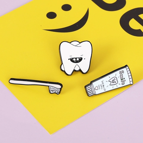 Broches Creativos De Cuidado Dental En Dibujos Animados Aleación Esmalte Diente Cepillo De Dientes Pasta Joyas Para Dentista