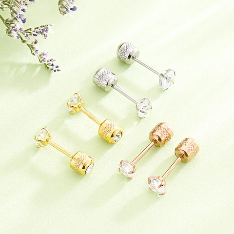 Orecchini A Lobo Con Zirconia Tonda Acciaio Inossidabile Chiusura A Vite Gioielli Piercing Minimalisti Per Donne Uomini