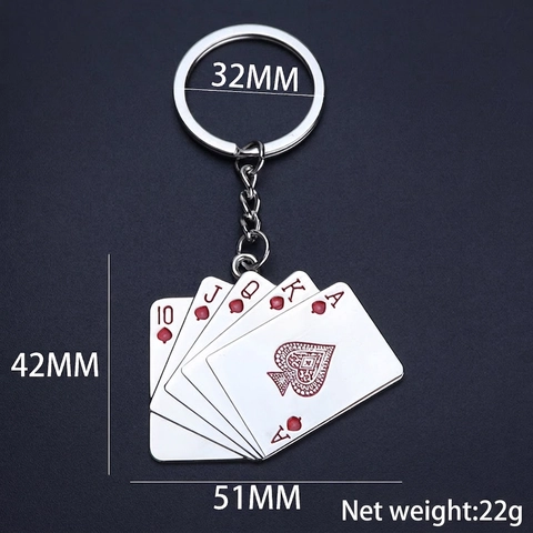 Portachiavi Carte Da Gioco Royal Flush Lega Di Zinco Metallo Portafortuna Regalo Per Amanti Del Poker Rosso Nero
