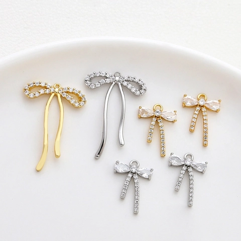 Pendentifs Noeud Papillon En Cuivre Plaqué Or Avec Zircon Charms DIY Fabrication Bijoux Colliers Bracelets Boucles Oreilles