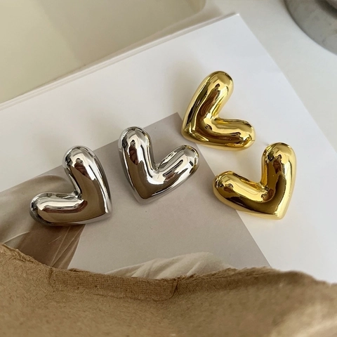Perno in Argento Sterling 925 Ottone Placcato Oro Vero Orecchini a Bottone a Cuore Cavo per Donna Gioielli Minimalisti a Forma di Cuore