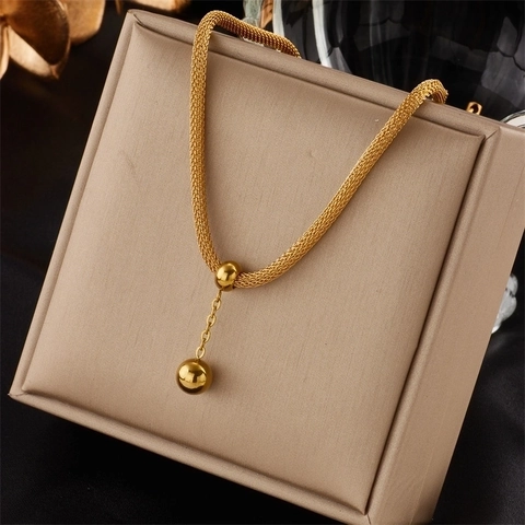 Collana Con Nappa Di Perle Dorate In Acciaio Inossidabile Catena Intrecciata A Maglia Pendente A Cilindro Cavo Minimalista Gioielli Da Donna