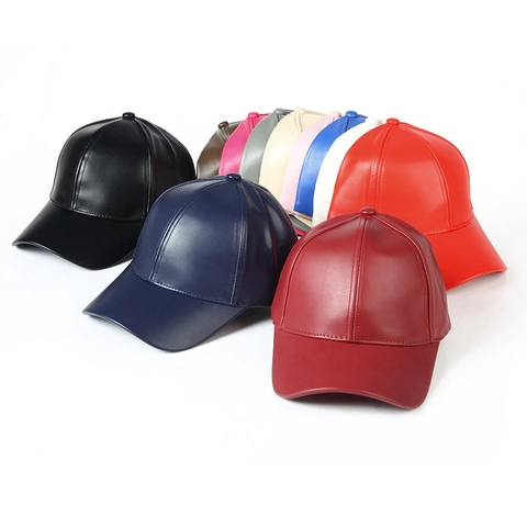 Baseball Cap PU Leather Faux Leather Solid Color Waterproof Adjustable Outdoor Sports Hat For Men And Women Sun Protection