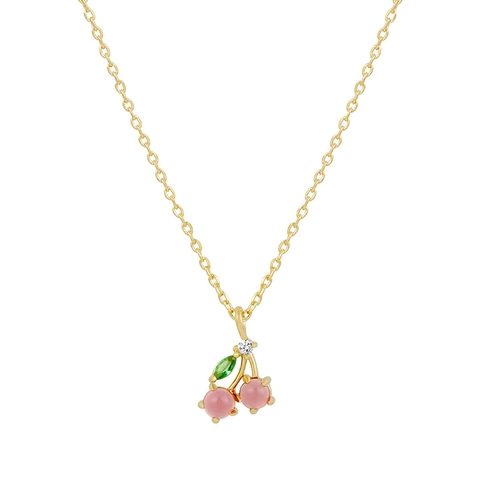 Copper Zirconia Fruit Pendant Necklace For Women Cute Cherry Peach Strawberry Pineapple Banana Tropical Fruit Jewelry Gift