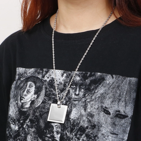 Collana Con Pendente Quadrato Geometrico Acciaio Inossidabile Bordo Intarsiato Zircone Catena Twist Gioielli Per Donne