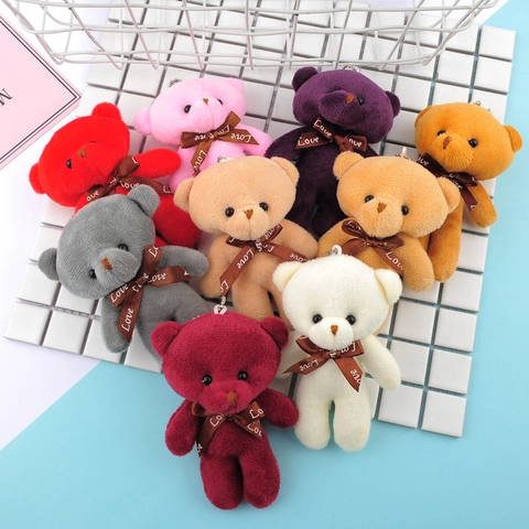 Teddy Bear Plush Keychain Pendant Soft Stuffed Animal With Love Ribbon Decoration For Bag Charm Wedding Party Gift