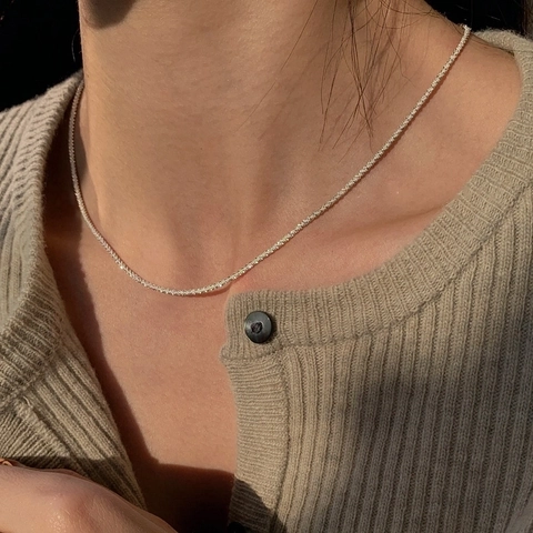 Collar de Cadena Brillante de Plata de Ley 925 para Mujer Joyería de Moda Minimalista Regalo Color Plateado