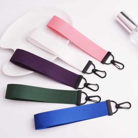 Nylon Webbing Sleutelhanger Polsband Met Zwarte Metalen Karabijnhaak Kleurrijke Duurzame Hand Lanyard Voor Sleutels