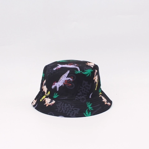 Kids Bucket Hat Cotton Polyester Sun Protection Breathable Cartoon Dinosaur Shark Print Outdoor Cap For Toddler Boys Girls
