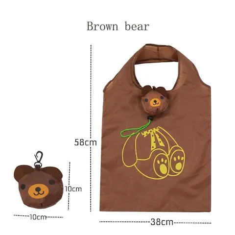 Foldable Shopping Bag Reusable Grocery Totes Portable Lightweight Waterproof Polyester Cartoon Animal Pattern Eco Friendly Handbag