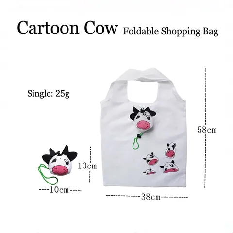Foldable Shopping Bag Reusable Grocery Totes Portable Lightweight Waterproof Polyester Cartoon Animal Pattern Eco Friendly Handbag