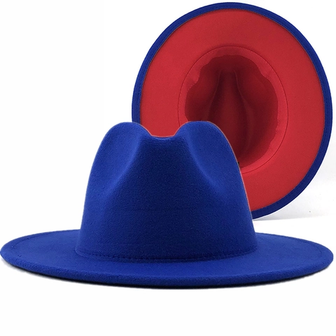 Fedora Hat Woolen Felt Two Tone Contrast Color Wide Flat Brim Jazz Cap For Men Women Fashion Outdoor Wear