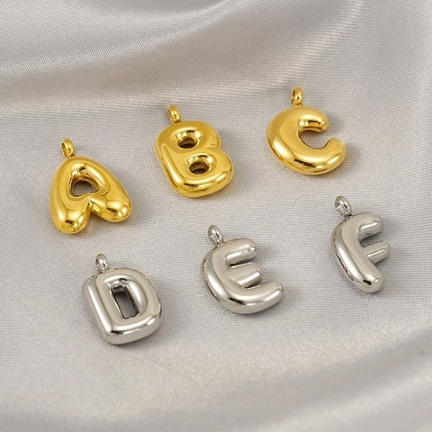 Ciondolo Lettera Bolla Stile Palloncino Acciaio Inossidabile 3D Alfabeto Charm Moda Gioielli Lucidati A Specchio Donne