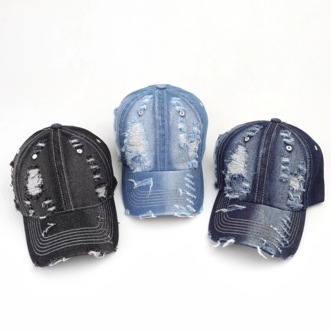 Casquette de Baseball Rétro en Denim Lavé Délavé pour Femmes Hommes Streetwear en Coton Déchiré Snapback Ajustable Chapeau de Soleil Hip Hop