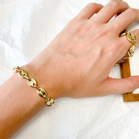 Bracciale A Catena Chicco Di Caffè Acciaio Inossidabile Lucidato Naso Di Maiale Hip Hop Gioielli Minimalisti Per Uomini Donne