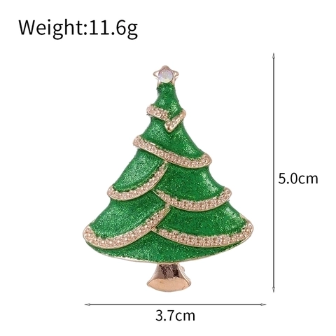 Broche de Árbol de Navidad de Aleación de Zinc Esmalte Verde Oro Chapado Diamantes de Imitación Alfileres Accesorios Regalo Navidad