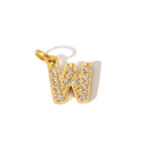 Alphabet Initial Letter Pendant 316L Stainless Steel 14K Gold Plated Zircon Inlay DIY Jewelry Making Accessory