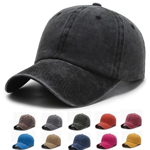 Washed Cotton Baseball Cap Adjustable Retro Vintage Solid Color Sun Protection Outdoor Leisure Hat For Men Women