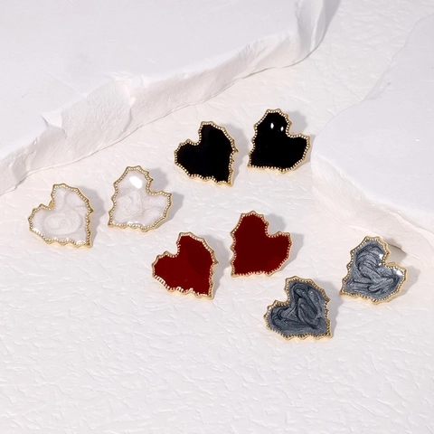 Irregular Heart Ear Studs Stainless Steel Gold Plated Enamel Minimalist Sweet Jewelry For Women Elegant Niche Style