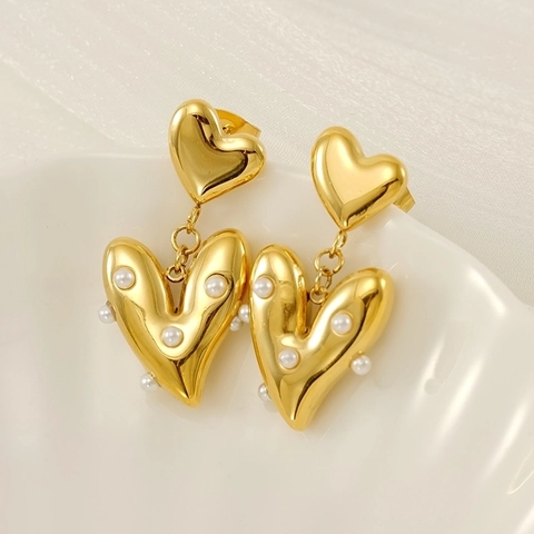 Eleganti Orecchini Pendenti A Cuore Con Künstliche Perle Per Donna Acciaio Inossidabile Placcato Oro 18k Gioielli Di Moda