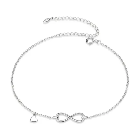 925 Sterling Silver Infinity Heart Anklet For Women Adjustable Minimalist Link Chain Foot Jewelry For Summer Beach Vacation