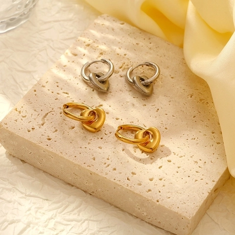 Pendientes De Aro Con Colgante De Corazón Hueco Acero Inoxidable Chapado En Oro De 18K Geométrico Desmontable Moda Mujer