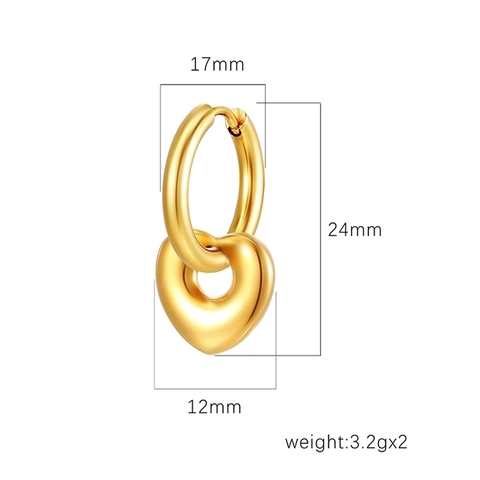 Pendientes De Aro Con Colgante De Corazón Hueco Acero Inoxidable Chapado En Oro De 18K Geométrico Desmontable Moda Mujer