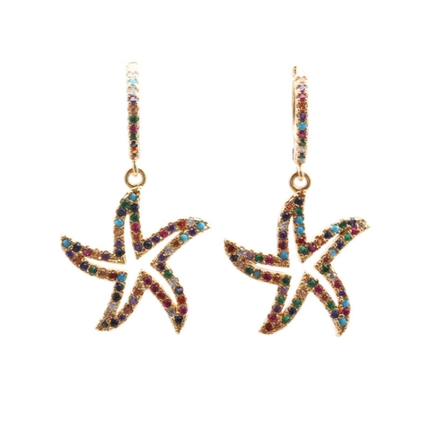 Seestern Hänger Ohrringe Mit Bunten Zirkonia Mikro Eingelegt Vergoldetes Kupfer Elegante Meeres Schmuck Für Damen
