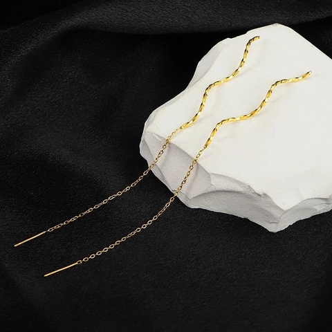 Pendientes De Rosca De Ola Minimalistas Acero De Titanio Cadena Larga Borla Joyería Elegante Para Mujer Moda Tendencia