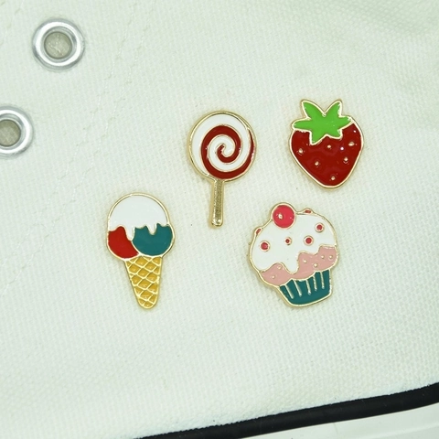 Juego de Broches de Esmalte de Alimentos de Dibujos Animados Forma de Fresa Helado Cupcake Piruleta Insignias de Solapa de Aleación para Mochila Ropa Joyería Regalo Mujer