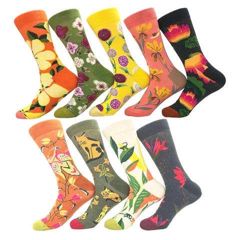 Trendy Cartoon Animal Fruit Food Pattern Cotton Blend Crew Socks Breathable Casual Mid Tube Socks For Men Women Daily Wear