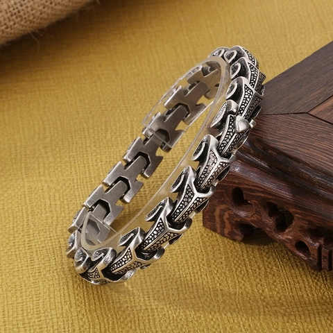 Pulsera De Cadena De Hueso De Dragón De Acero Inoxidable Vintage Para Hombre Punk Gótico Joyería Plata Antigua Oro Negro