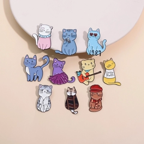 Kreative Cartoon Katze Emaille Brosche Anstecknadel Set Zinklegierung Tier Abzeichen Für Kleidung Tasche Schmuck Zubehör Süße Katze Pins
