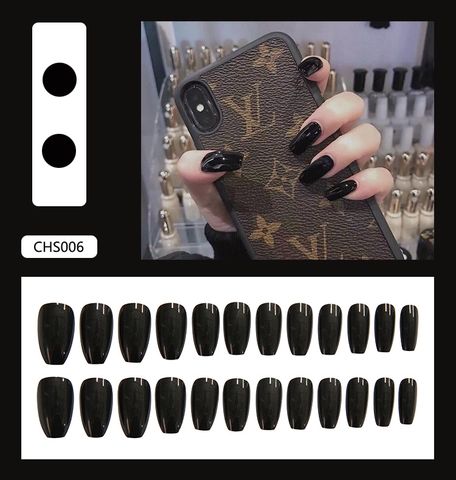 Uñas Postizas A Presión Ataúd Negro Brillante Largas Trapecio Puntas De Uñas Artificiales Manicura Desmontable Simple Para Mujeres