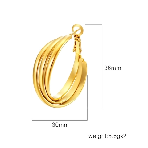 Boucles D'Oreilles Créoles Multicouches En Acier Inoxydable Pour Femmes Plaquées Or 18 Carats Géométriques Rondes Bijoux Mode
