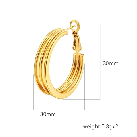 Boucles D Oreilles Créoles Multi Couches Plaqué Or 18K Acier Inoxydable Circulaire Géométrique Rétro Bijoux Pour Femmes