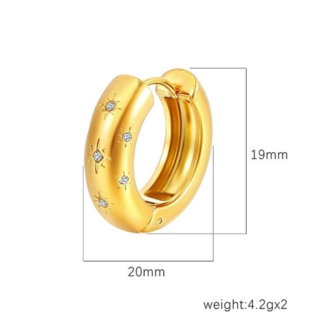 Pendientes De Aro Con Estrella Octogonal Y Diamantes De Imitación Acero Inoxidable Retro Francés Simple Redondo Joyería Para Mujer