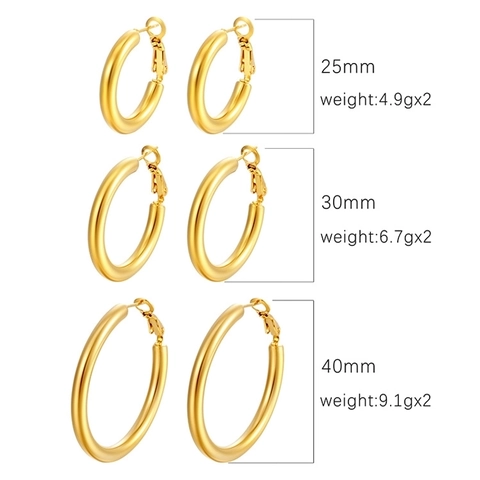 Massive Edelstahl Creolen 18K Vergoldet Rund Geometrisch Retro Stil Mode Accessoire Für Frauen